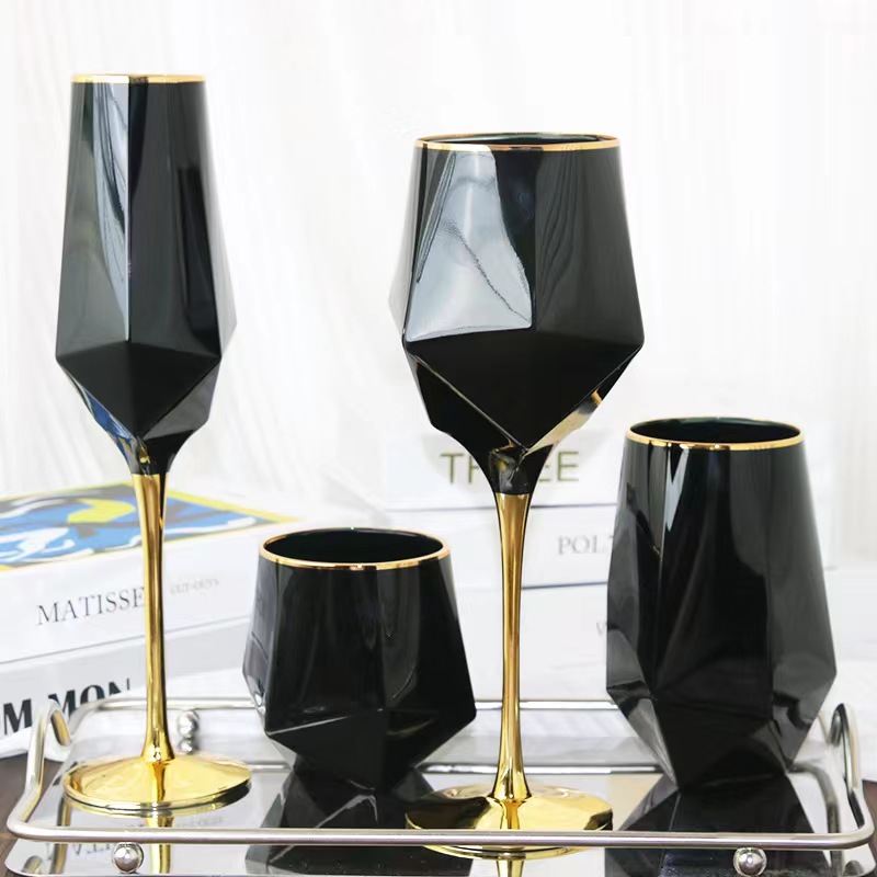 Highball Glass Set - 23 onces noir aveugle dégustation Phnom